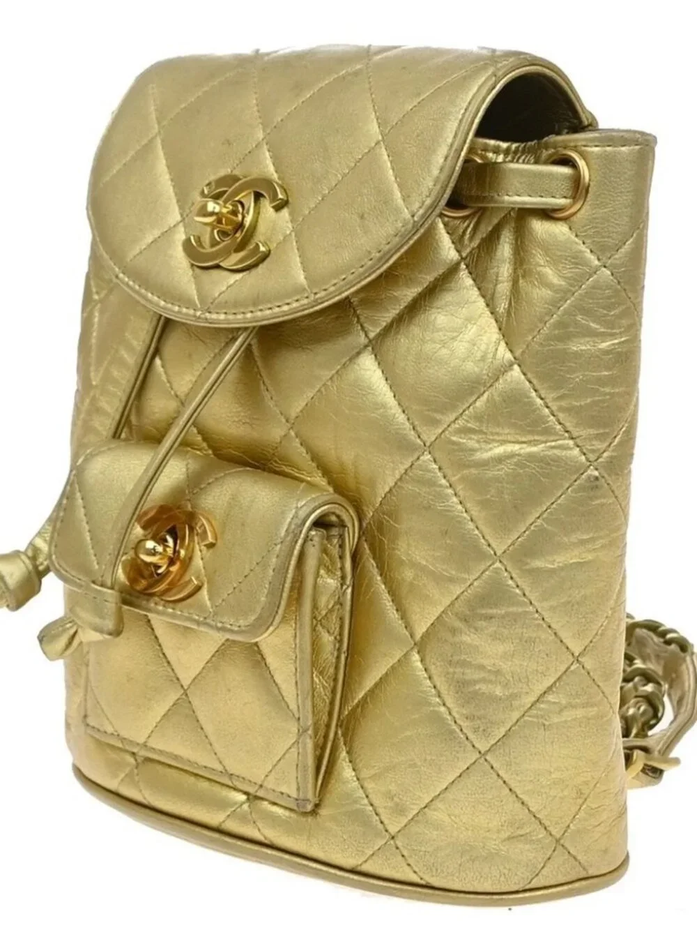 CHANEL CC Logo Duma Matelasse Chain Backpack Bag Leather Gold Vintage